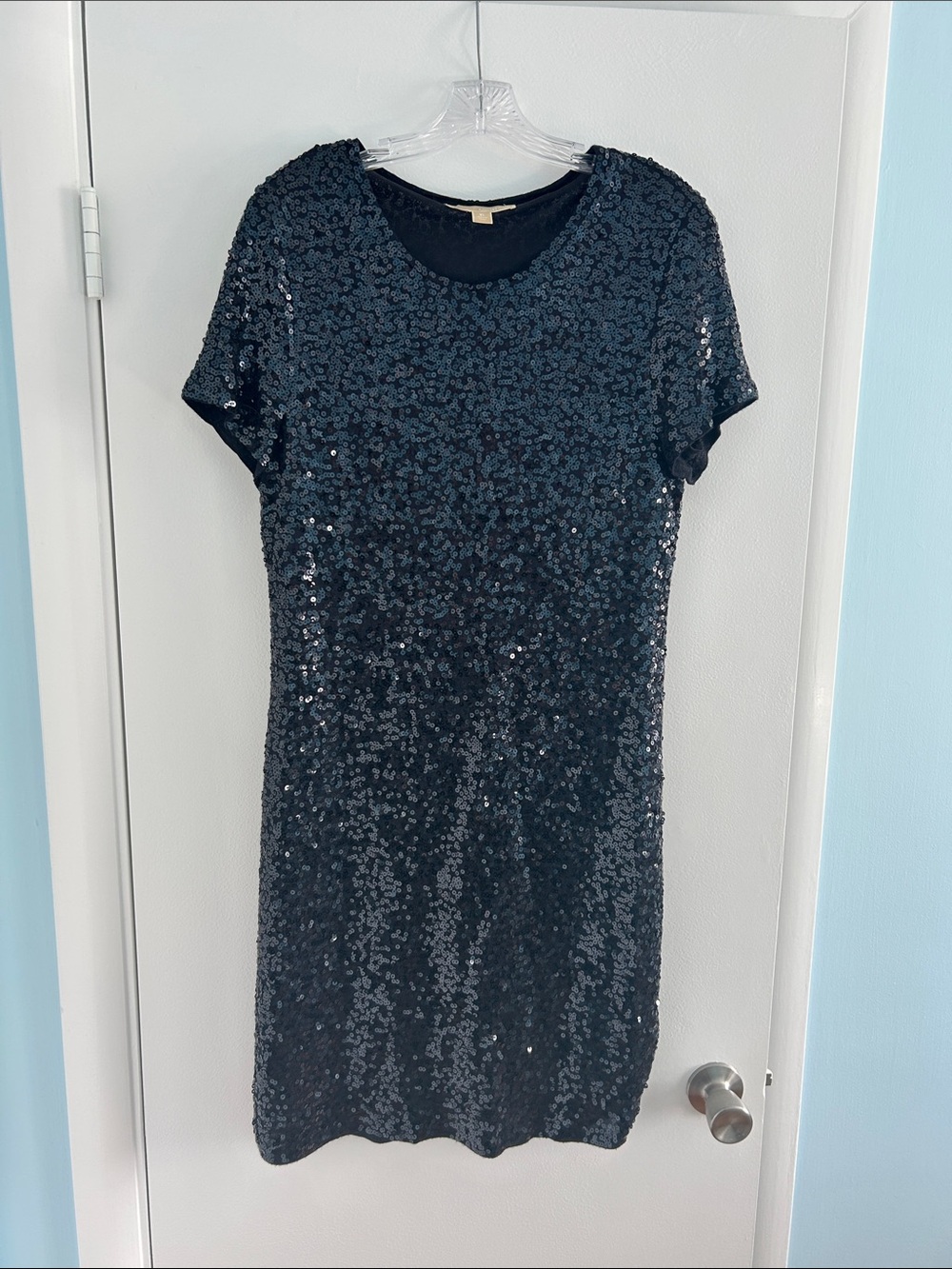 Michael Kors Navy Short-Sleeve Sequin Shift Dress